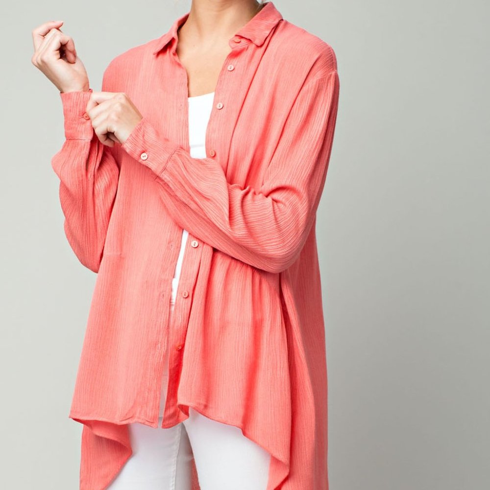 Coral Button High Low Top